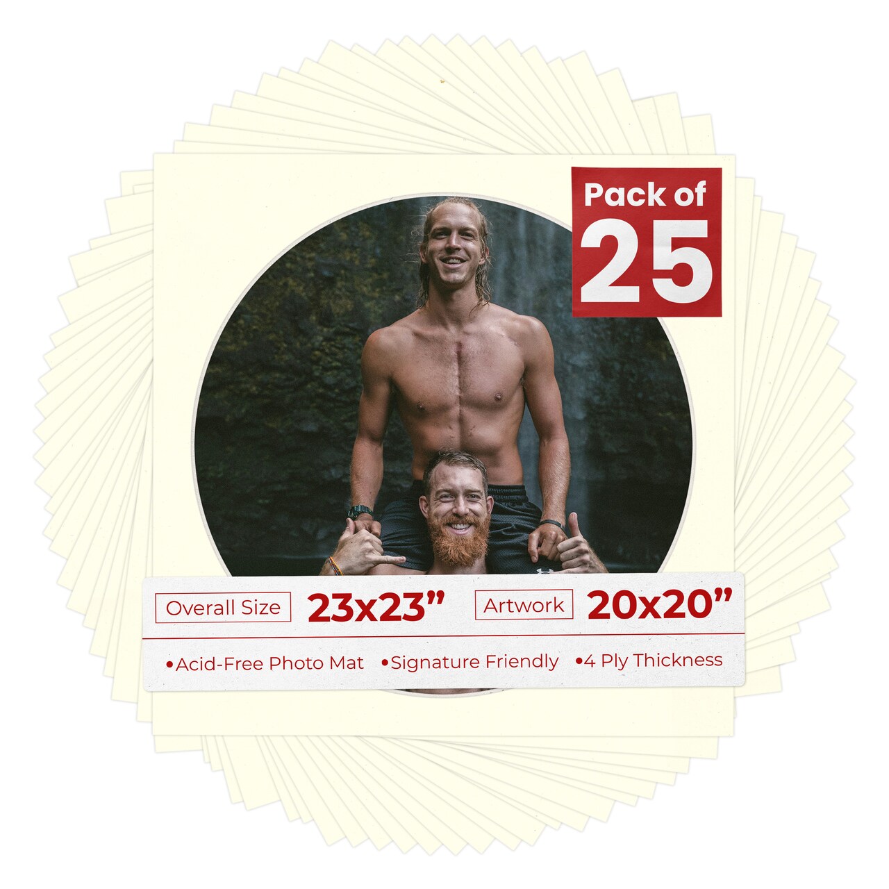 Cream Linen Mat Board for 23x23 Frames - Circle Opening for 20x20 Photos